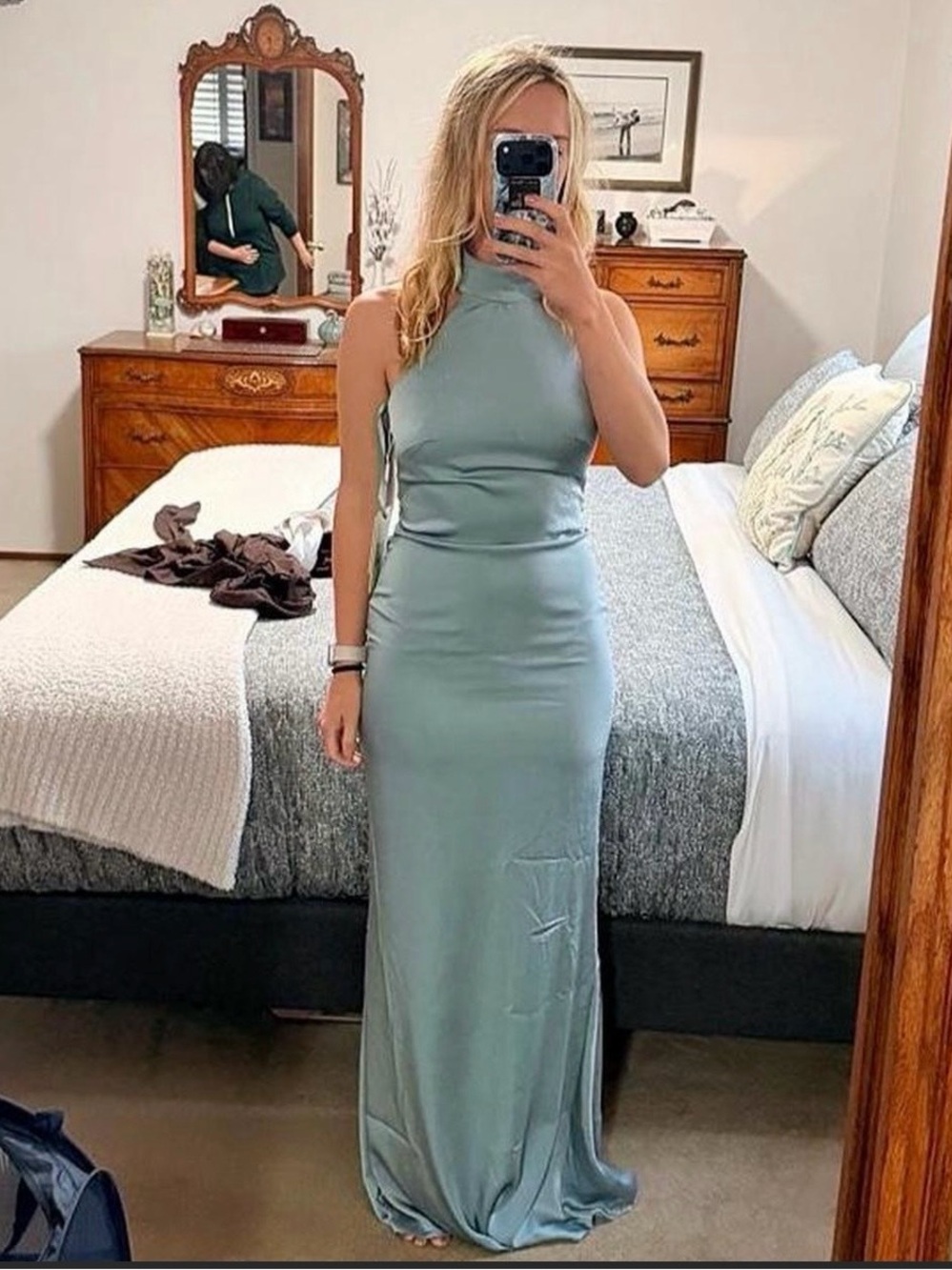Dusty Blue Sleeveless Maxi Dress - Sleek Floor-Length Design